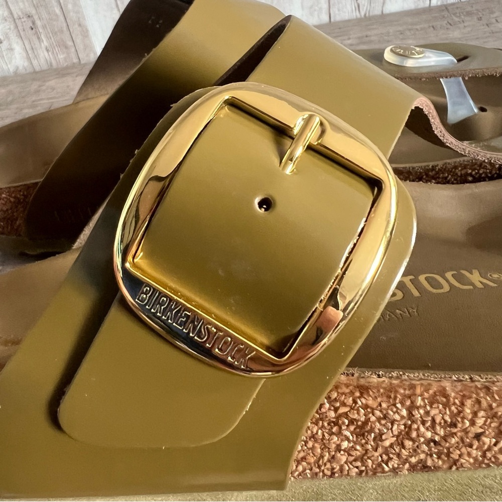 Birkenstock Gizeh Big Buckle High Shine Mud Green Khaki Sandals Boho New 39 - Picture 5 of 6